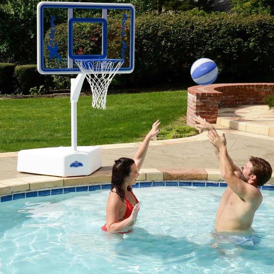 Dunn-Rite Splash & Shoot Outdoor Adjustable Height Swimming Pool Basketball Hoop (Clear Xtreme Blue)