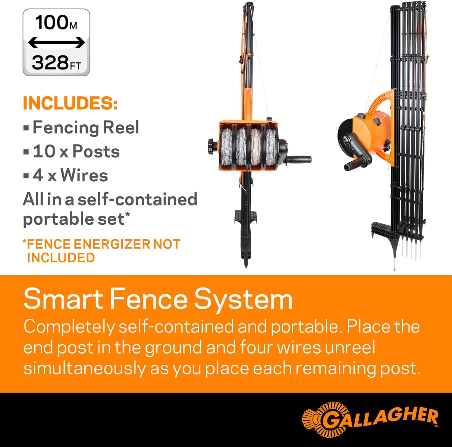 Gallagher Smart Fence 2 | Portable Fence for Containing Animals, Temporary Field Fencing, Quick and Easy Install, Safe and Versatile