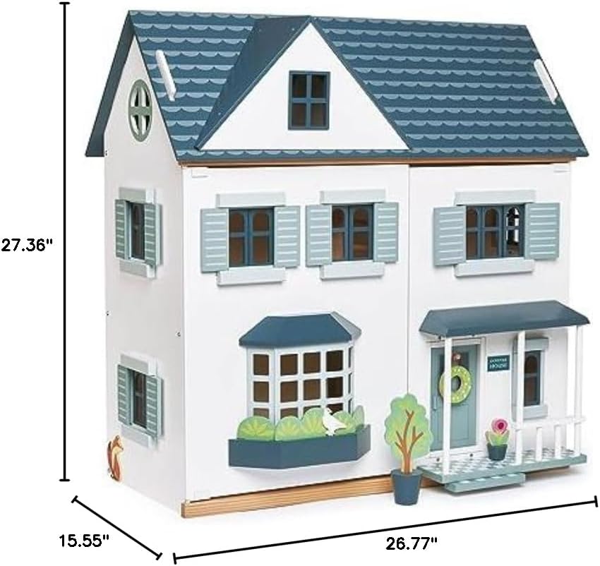 Tender Leaf Toys - Dovetail House - Large Luxury 27.36" Tall 3 Story Doll House with 6 Rooms