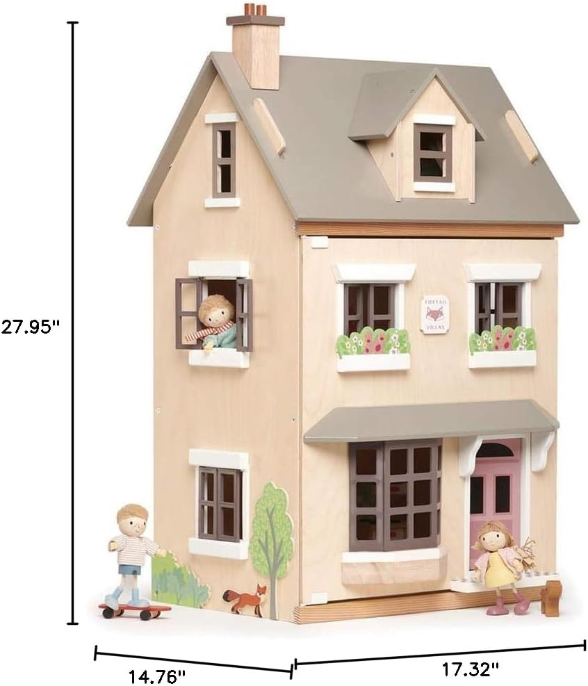 Tender Leaf Toys - Foxtail Villa - Furnished 27.95” Tall Town Style Pretend Play Doll House