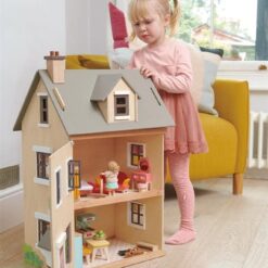 Tender Leaf Toys - Foxtail Villa - Furnished 27.95” Tall Town Style Pretend Play Doll House