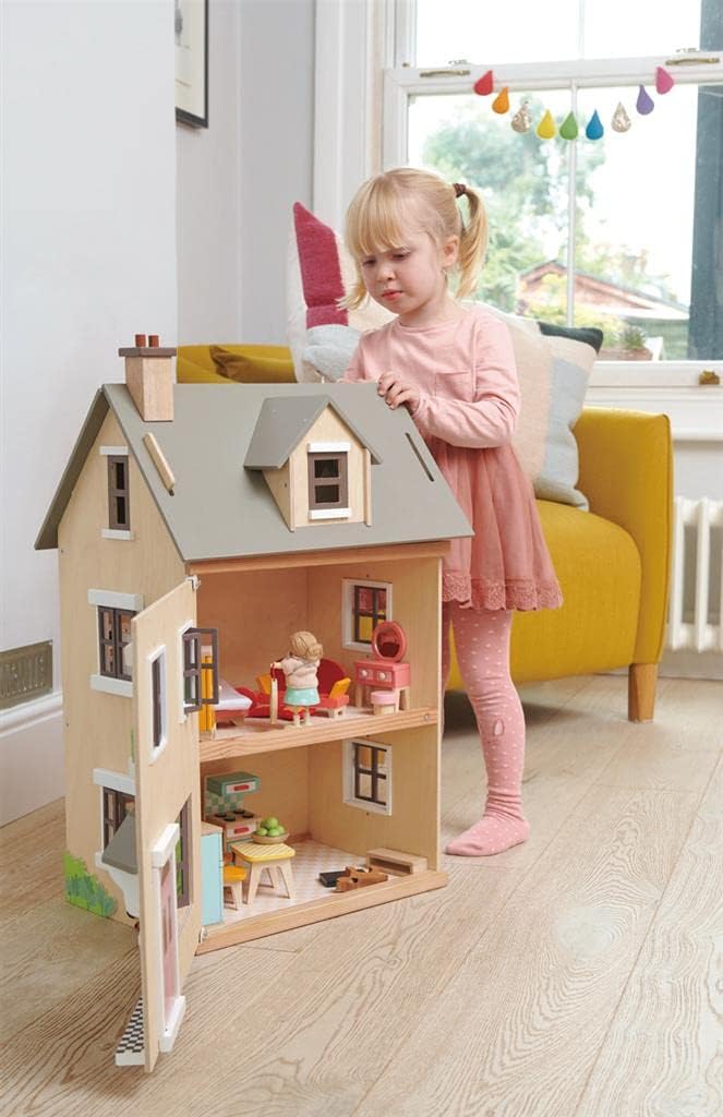 Tender Leaf Toys - Foxtail Villa - Furnished 27.95” Tall Town Style Pretend Play Doll House