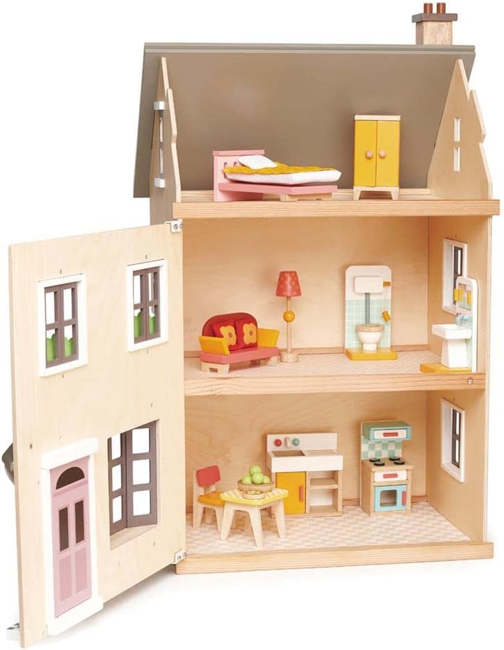 Tender Leaf Toys - Foxtail Villa - Furnished 27.95” Tall Town Style Pretend Play Doll House