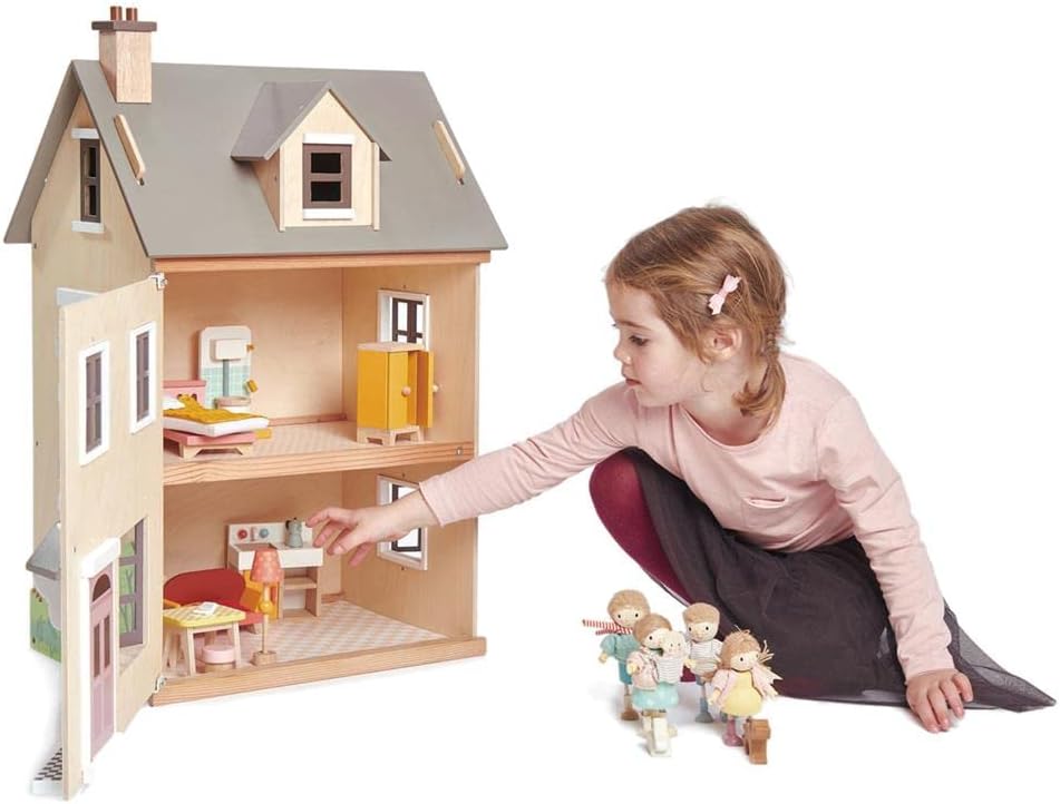 Tender Leaf Toys - Foxtail Villa - Furnished 27.95” Tall Town Style Pretend Play Doll House