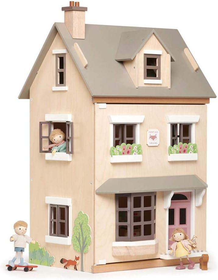 Tender Leaf Toys - Foxtail Villa - Furnished 27.95” Tall Town Style Pretend Play Doll House