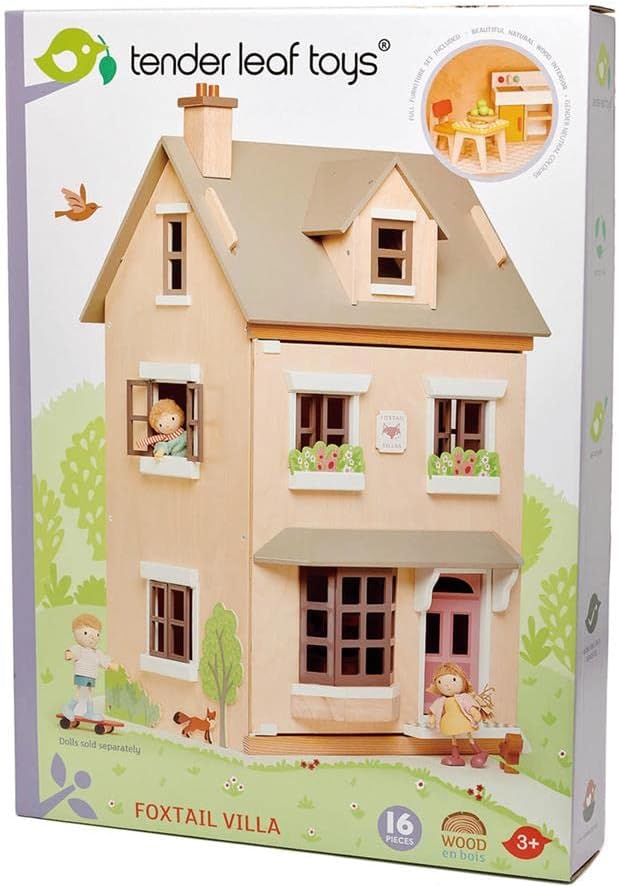 Tender Leaf Toys - Foxtail Villa - Furnished 27.95” Tall Town Style Pretend Play Doll House
