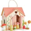 Tender Leaf Toys - Rosewood Cottage - Portable Furnished Wooden 2-Story Dollhouse Set