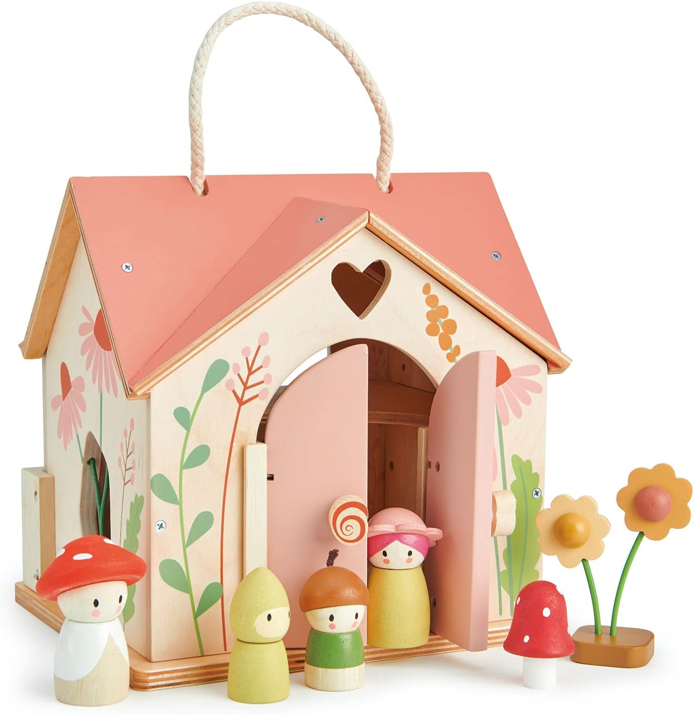 Tender Leaf Toys - Rosewood Cottage - Portable Furnished Wooden 2-Story Dollhouse Set