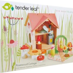Tender Leaf Toys - Rosewood Cottage - Portable Furnished Wooden 2-Story Dollhouse Set