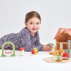 Tender Leaf Toys - Rosewood Cottage - Portable Furnished Wooden 2-Story Dollhouse Set