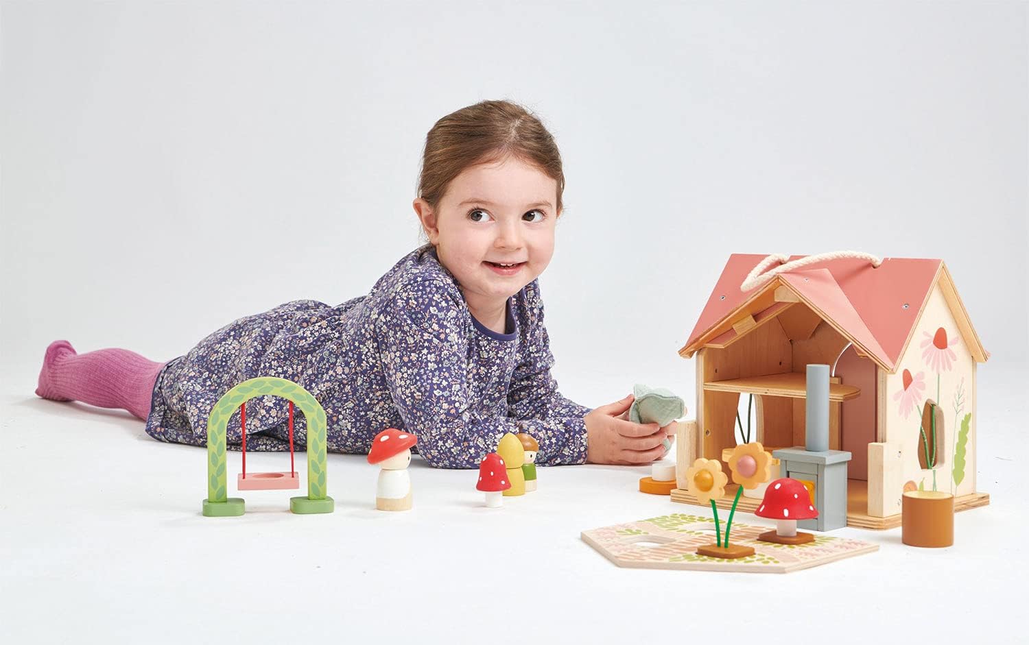 Tender Leaf Toys - Rosewood Cottage - Portable Furnished Wooden 2-Story Dollhouse Set