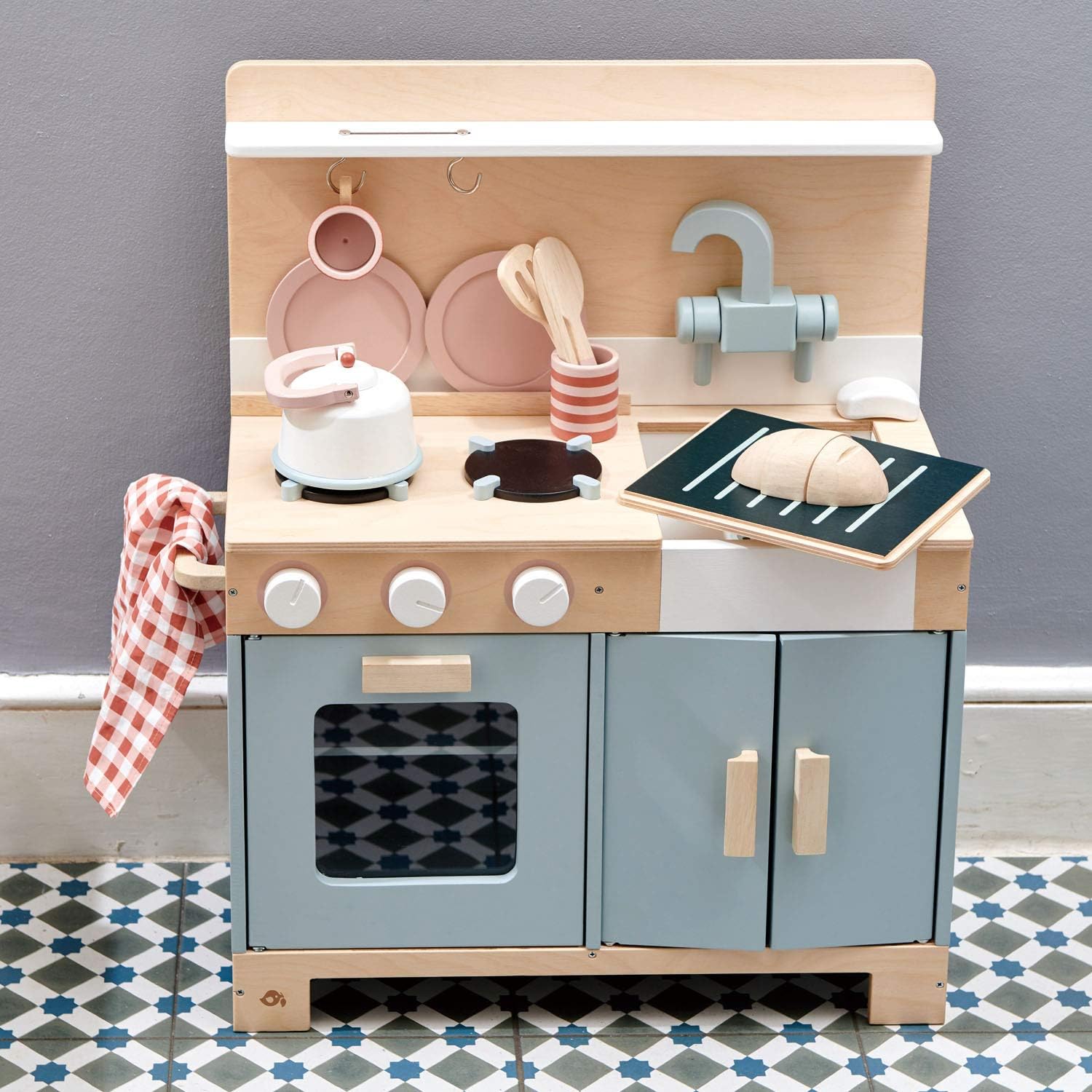 Tender Leaf Toys - Mini Chef Home Kitchen - Wooden Kitchenette Fully Equipped with Accessories