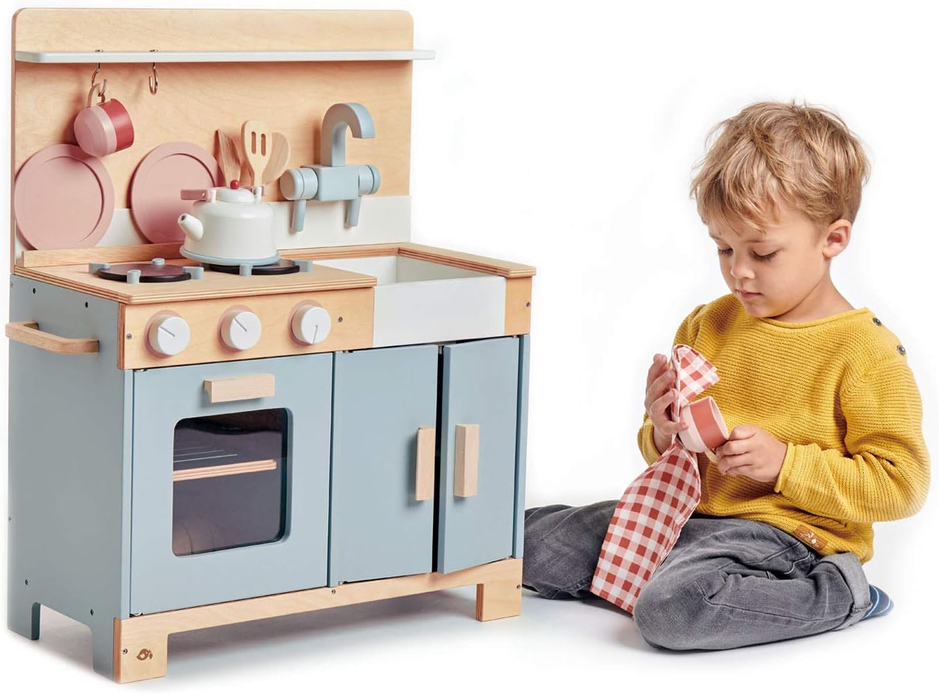 Tender Leaf Toys - Mini Chef Home Kitchen - Wooden Kitchenette Fully Equipped with Accessories