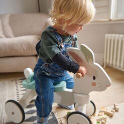 Tender Leaf Toys - Running Rabbit Ride On - Wooden Four Wheeled Push Balance Rabbit Themed Bike