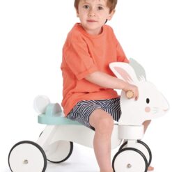 Tender Leaf Toys - Running Rabbit Ride On - Wooden Four Wheeled Push Balance Rabbit Themed Bike