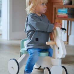 Tender Leaf Toys - Running Rabbit Ride On - Wooden Four Wheeled Push Balance Rabbit Themed Bike