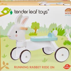 Tender Leaf Toys - Running Rabbit Ride On - Wooden Four Wheeled Push Balance Rabbit Themed Bike