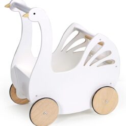 Tender Leaf Toys - Sweet Swan Pram - Wooden Swan Shape Dolls Stroller