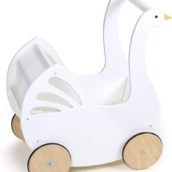 Tender Leaf Toys - Sweet Swan Pram - Wooden Swan Shape Dolls Stroller