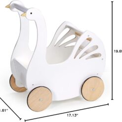 Tender Leaf Toys - Sweet Swan Pram - Wooden Swan Shape Dolls Stroller