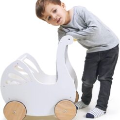 Tender Leaf Toys - Sweet Swan Pram - Wooden Swan Shape Dolls Stroller