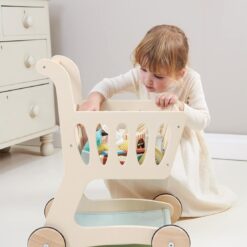 Tender Leaf Toys - Shopping Cart - Wooden Shopping Cart with Extra Storage