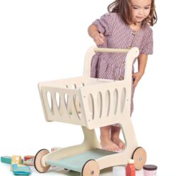 Tender Leaf Toys - Shopping Cart - Wooden Shopping Cart with Extra Storage