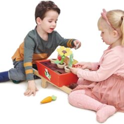 Tender Leaf Toys - Garden Wheelbarrow Set - Deluxe Garden Pretend Play Wooden Toy Set for Gardening