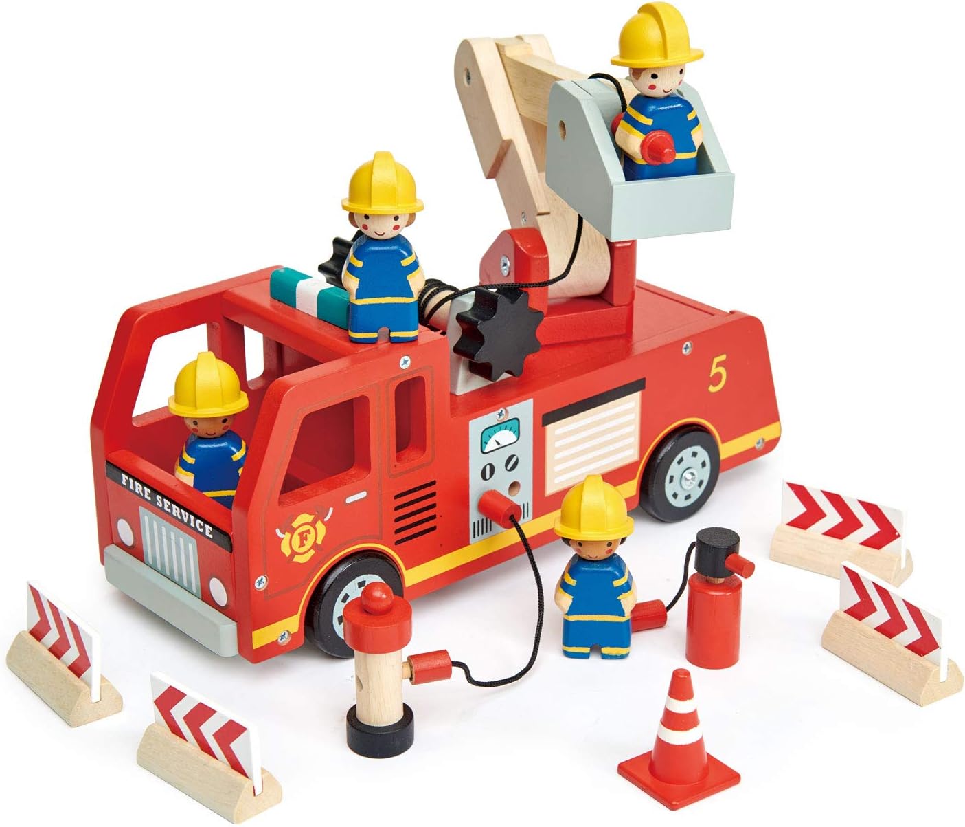 Tender Leaf Toys - Fire Engine - Wooden Fire Truck Toy with Firefighters and Accessories
