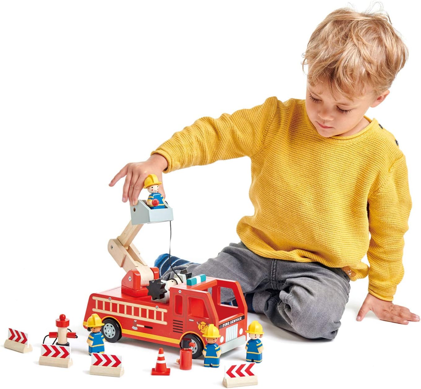 Tender Leaf Toys - Fire Engine - Wooden Fire Truck Toy with Firefighters and Accessories