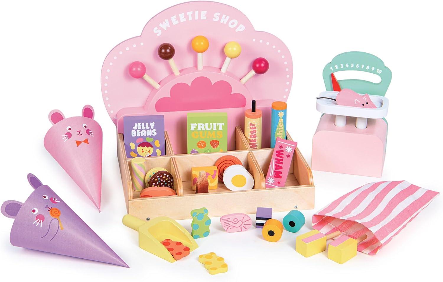 Tender Leaf Toys - Sweetie Pic’n’Mix Shop - Colorful Wood Retro-Style Candy Shop Play Set for Kids