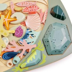 Tender Leaf Toys - My Little Rock Pool - 35 Piece Wooden Sea Life Set with Illustrated Drawstring Bag