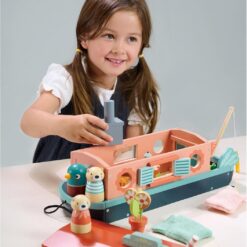 Tender Leaf Toys - Little Otter Canal Boat - 23 Pcs Furnished Wooden Boat Toy