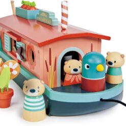 Tender Leaf Toys - Little Otter Canal Boat - 23 Pcs Furnished Wooden Boat Toy
