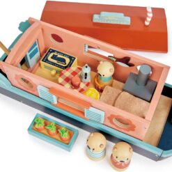 Tender Leaf Toys - Little Otter Canal Boat - 23 Pcs Furnished Wooden Boat Toy