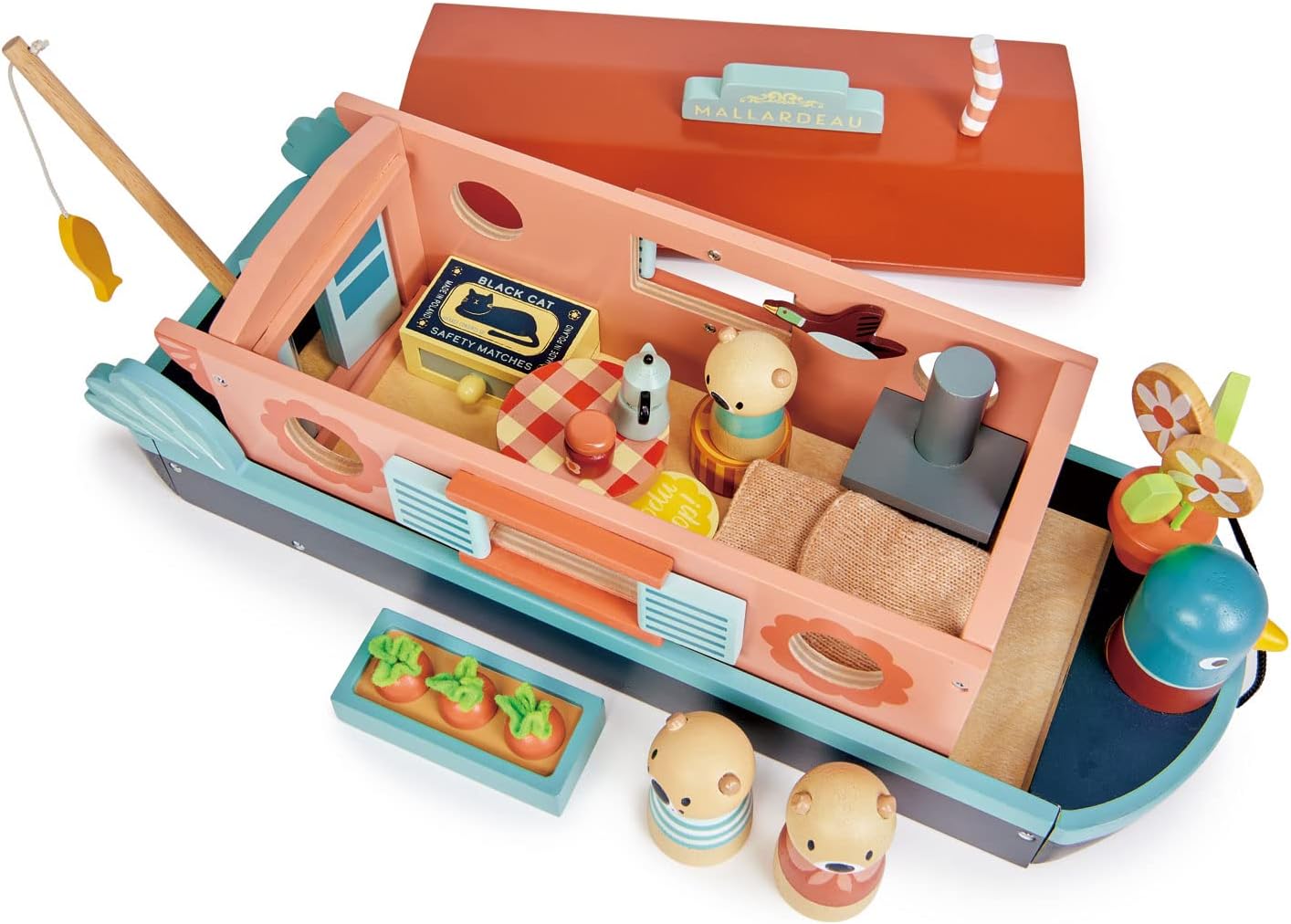 Tender Leaf Toys - Little Otter Canal Boat - 23 Pcs Furnished Wooden Boat Toy