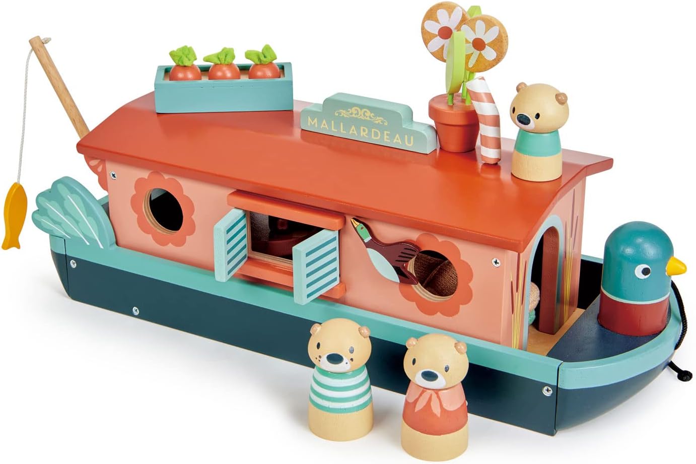 Tender Leaf Toys - Little Otter Canal Boat - 23 Pcs Furnished Wooden Boat Toy