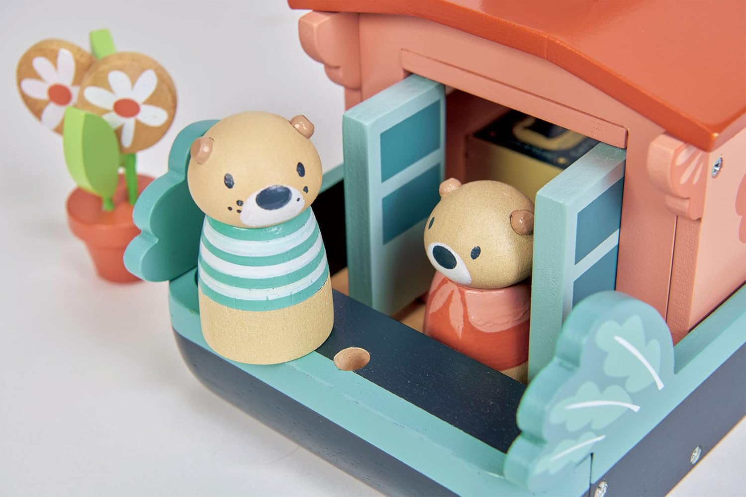 Tender Leaf Toys - Little Otter Canal Boat - 23 Pcs Furnished Wooden Boat Toy
