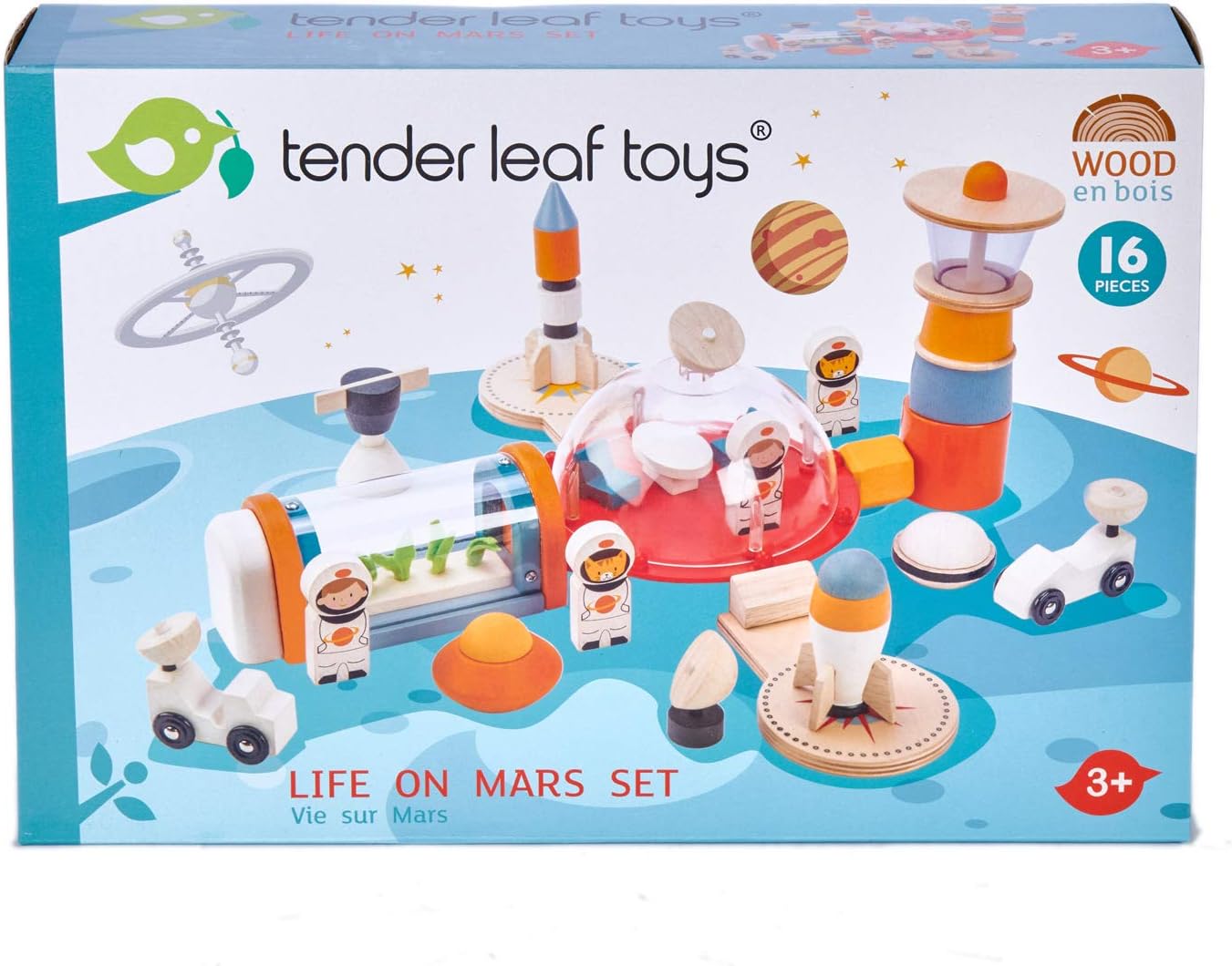 Tender Leaf Toys - Life on Mars Playset - S.T.E.M. Toy - 16 Pc Wooden Outer Space Themed Playset