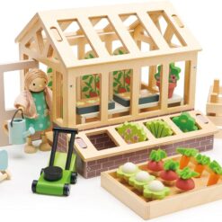 Tender Leaf Toys - Greenhouse Garden Set - 28 Pcs Natural Gardening Miniature Pretend Play Set, Wooden Harvest Farm Toys