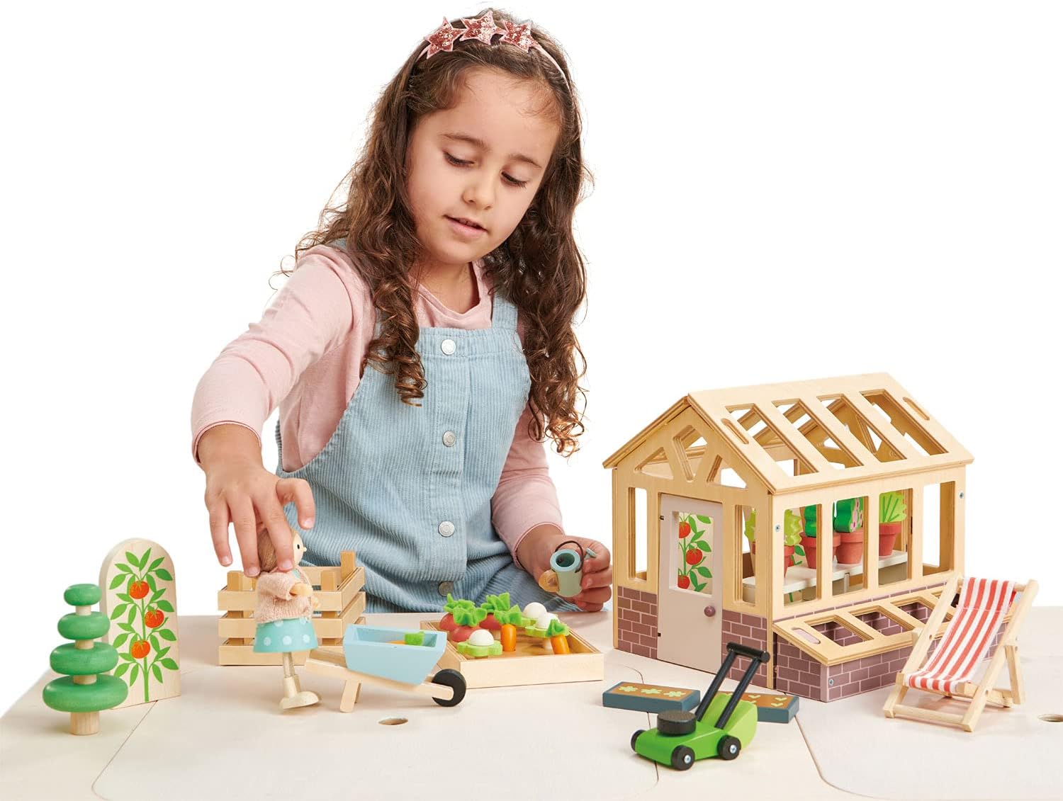 Tender Leaf Toys - Greenhouse Garden Set - 28 Pcs Natural Gardening Miniature Pretend Play Set, Wooden Harvest Farm Toys