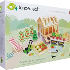 Tender Leaf Toys - Greenhouse Garden Set - 28 Pcs Natural Gardening Miniature Pretend Play Set, Wooden Harvest Farm Toys