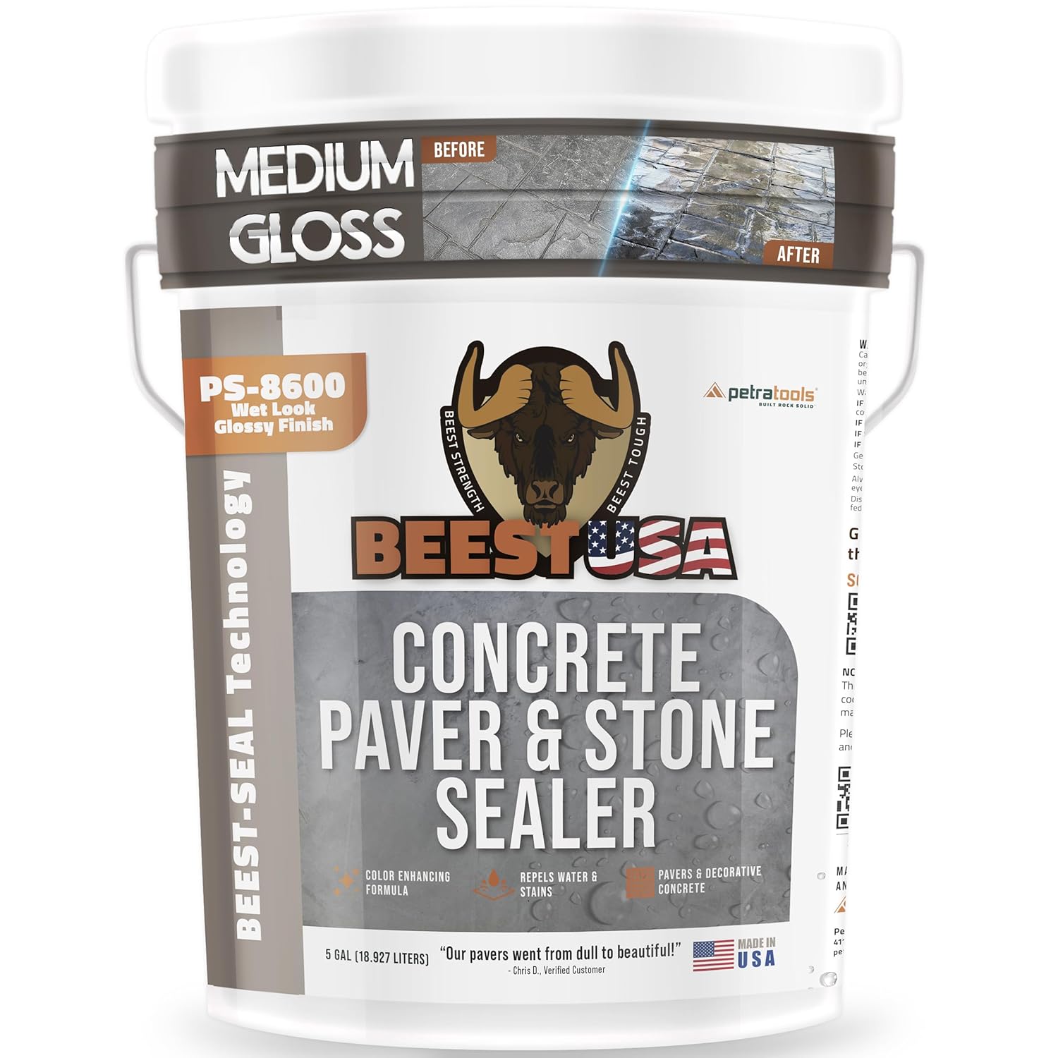 Paver Sealer - 8600 Wet Look (Medium Gloss) - 5 Gallon Covers up to 875-1250 sq ft (2 Coats)| Concrete Sealer Outdoor