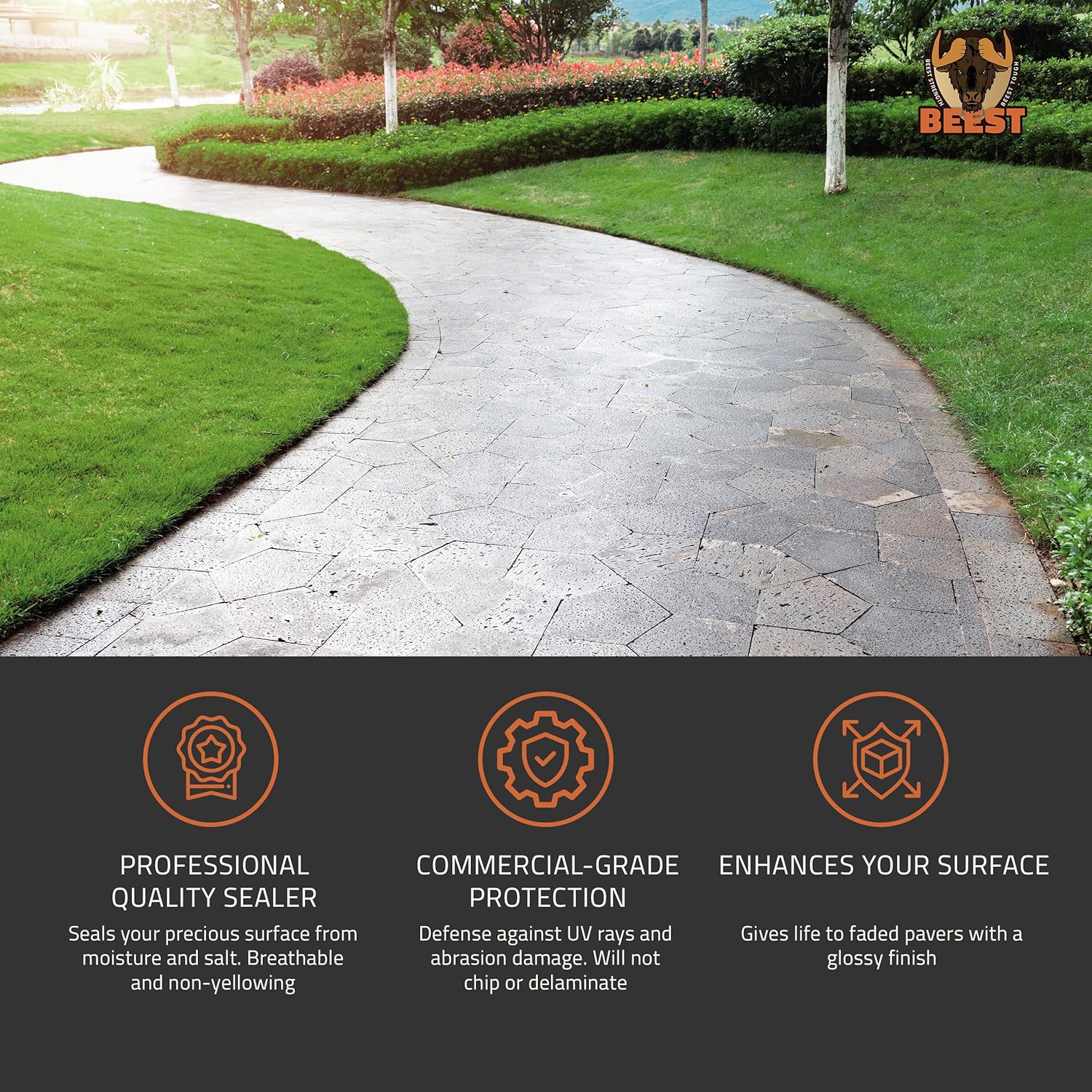 Paver Sealer - 8600 Wet Look (Medium Gloss) - 5 Gallon Covers up to 875-1250 sq ft (2 Coats)| Concrete Sealer Outdoor