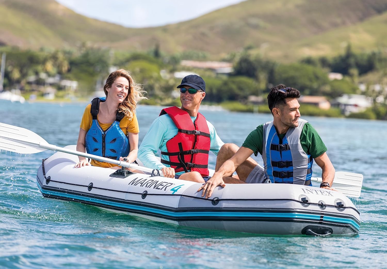 INTEX 68373EP Mariner 3 Inflatable Boat Set: Includes Deluxe 54in Boat Oars and High-Output Pump – 3-Person – 880lb Weight Capacity