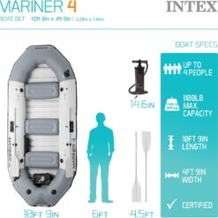 INTEX 68376EP Mariner 4 Inflatable Boat Set 4-Person – 1100lb Weight Capacity