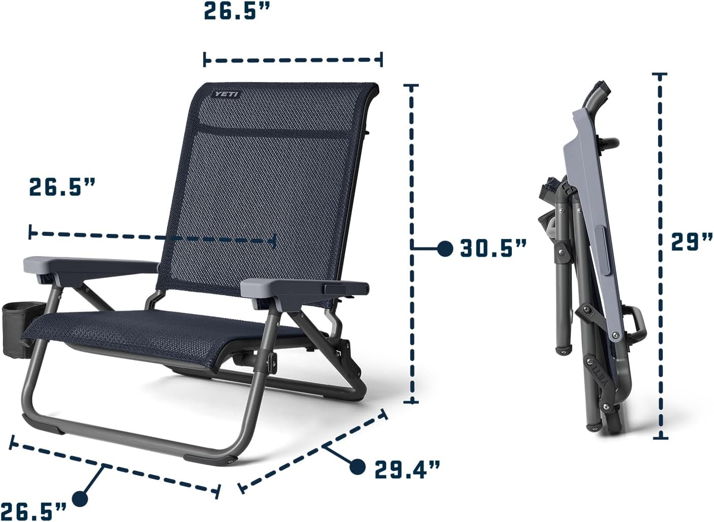 YETI Hondo Reclining Beach Chair, Breathable, UV-Resistant, and Supports up to 350 lbs, Navy