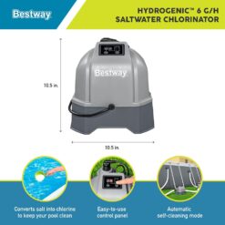 Bestway Flowclear Hydrogenic 6 G/H Digital Self Cleaning Saltwater Chlorinator with Adapters and pH Test Strips for Above Ground Swimming Pool