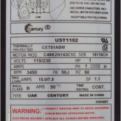 Century UST1102 1-Horsepower Up-Rated Round Flange Replacement Motor (Formerly A.O. Smith)
