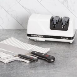 Chef’sChoice Professional Electric Knife Sharpeners FlexHone/Strop With 100-Percent Diamond Abrasives And Precision Angle Guides For 20-Degree Straight-Edge and Serrated Knives, 2-Stage, White